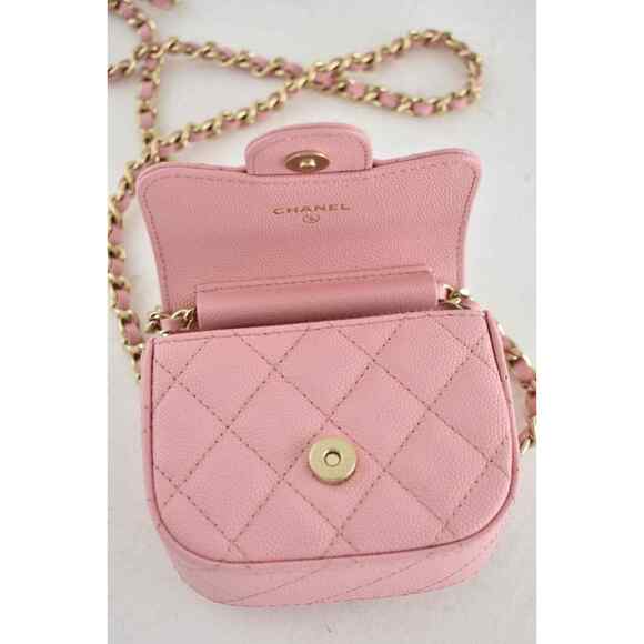 Chanel 22C Pink Caviar Mini Clutch With Chain Gold Card Shoulder Crossbody Bag - Picture 10 of 12